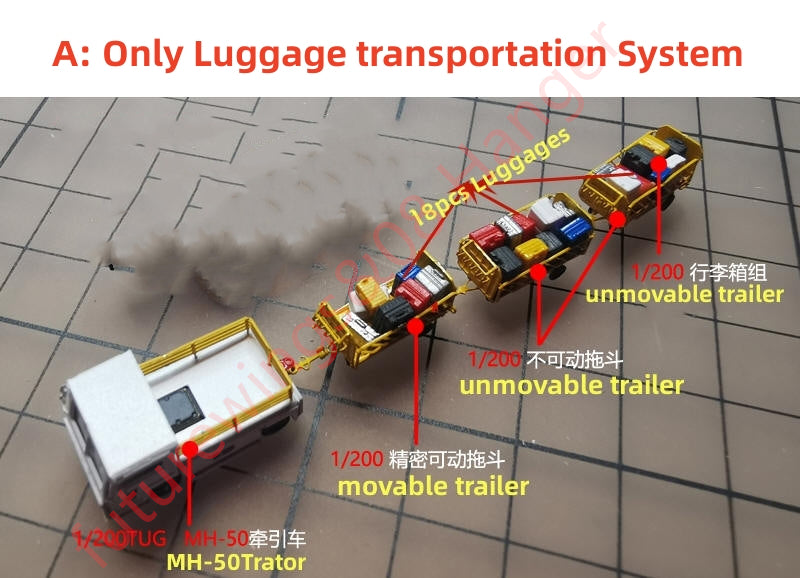 1:200 08 Hanger Diecast Airport GSE Luggage transportation System Luggage cart