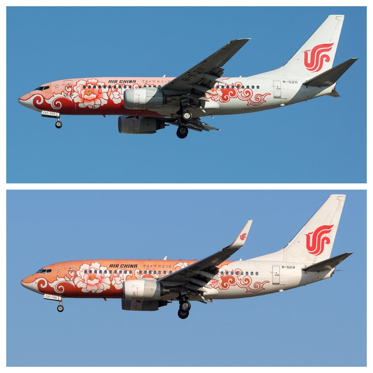 1:400 Geministar Air China B737-700 B-5211 B-5214"Peony Livery" Aircraft Model+Free Tractor