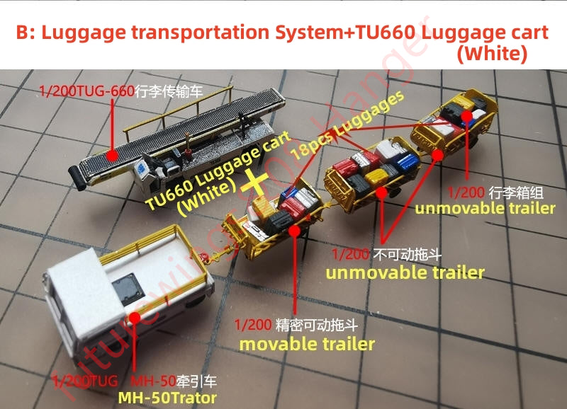 1:200 08 Hanger Diecast Airport GSE Luggage transportation System Luggage cart