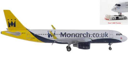 (Rare)1:400 Geminijets GJMON1430 Monarch Airlines Airbus A320 G-ZBAA+Free Tractor