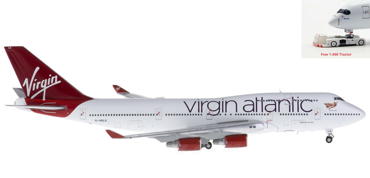 1:400 Geminijets GJVIR1503 Virgin Atlantic Boeing 747-400 G-VXLG+Free Tractor