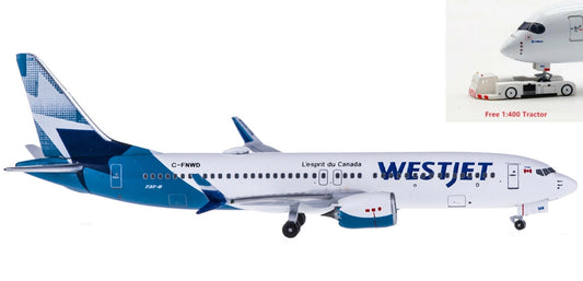 (Rare)1:400 AeroClassics AC419357 WestJet Boeing 737 MAX 8 C-FNWD+Free Tractor