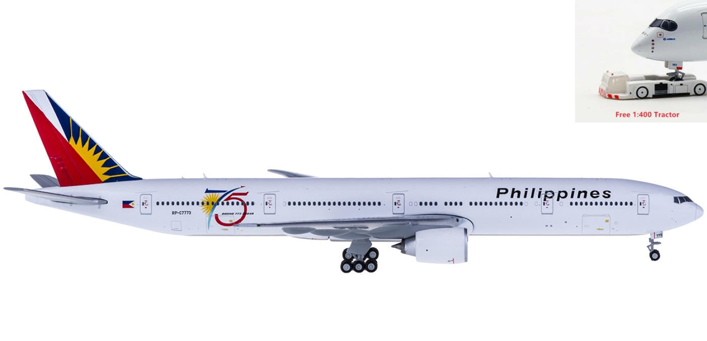 1:400 Geminijets GJPAL1581 Philippine Airlines Boeing 777-300ER RP-C7773 "75Years"+Free Tractor