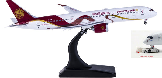 1:400 JC Wings XX4148A Juneyao Airlines Boeing 787-9 B-207N "Flaps Down" Free Tractor+Stand