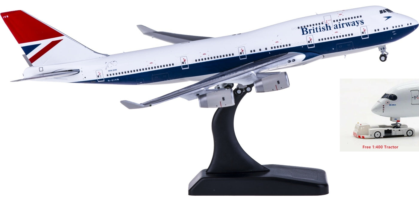 1:400 Geminijets GJBAW1858 British Airways Boeing 747-400 G-CIVB Free Tractor+Stand