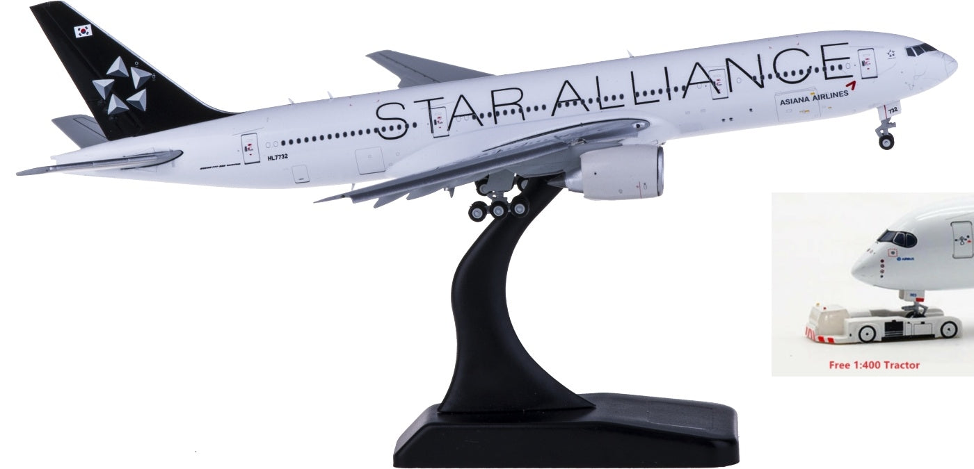 1:400 JC Wings XX4089A Asiana Boeing 777-200ER HL7732"STAR ALLIANCE" Flaps Down Free Tractor+Stand