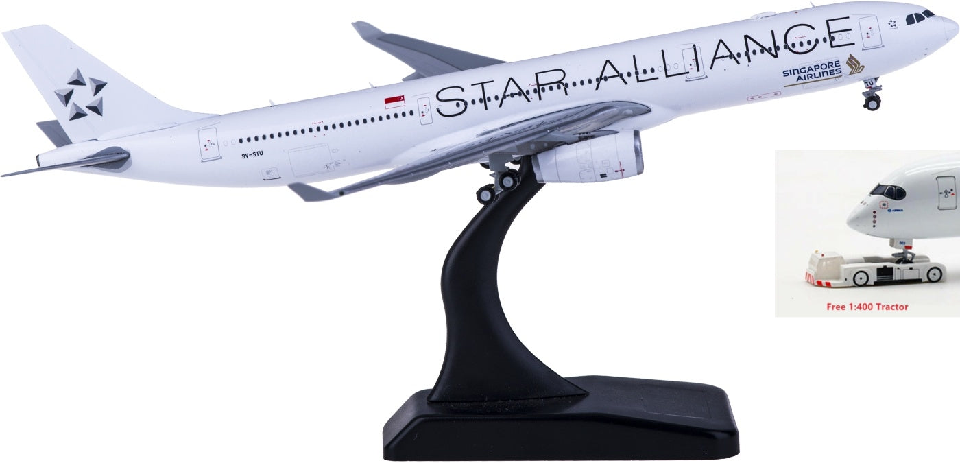 1:400 JC Wings EW4333002 Singapore Airlines Airbus A330-300 9V-STU "STAR ALLIANCE"Free Tractor+Stand