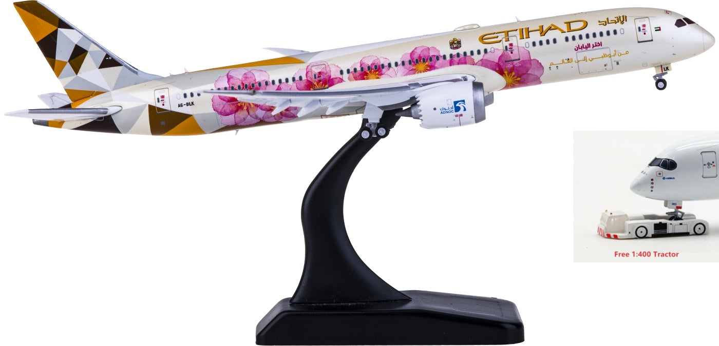 1:400 JC Wings XX4218A Etihad Airways Boeing 787-9 Dreamliner A6-BLK Japan "Flaps Down" Free Tractor+Stand