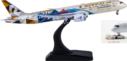 1:400 JC Wings XX4250A Etihad Airways Boeing 787-9 Dreamliner A6-BLC USA "Flaps Down" Free Tractor+Stand