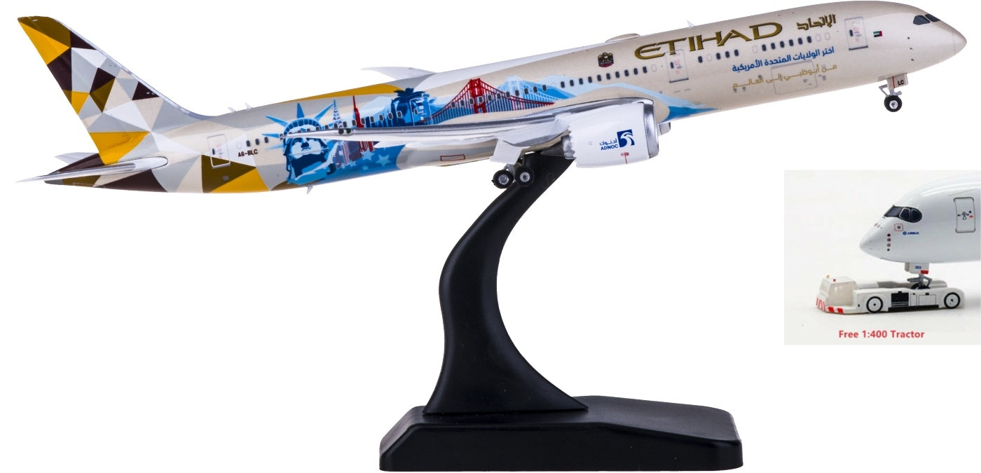 1:400 Phoenix PH04332 Etihad Airways Boeing 787-9 A6-BLC USA Free Tractor+Stand