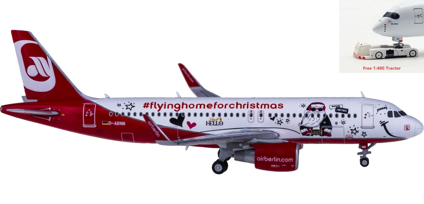 1:400 JC Wings LH4099 Air Berlin Airbus A320 D-ABNM Flying Home For Christmas+Free Tractor