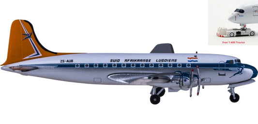 (Rare)1:400 AeroClassics AC419854 South African Airways Douglas DC-4 ZS-AUB+Free Tractor