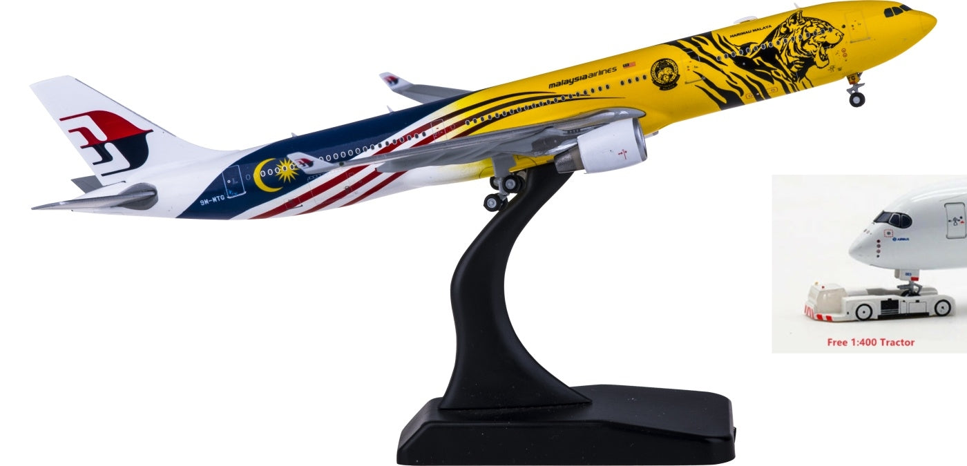 1:400 JC Wings XX4483 Malaysia Airlines Airbus A330-300 9M-MTG "Tiger"Free Tractor+Stand