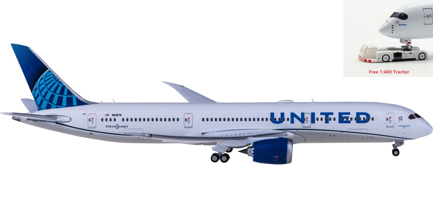 1:400 Geminijets GJUAL1795 United Airlines Boeing 787-9 N24976+Free Tractor