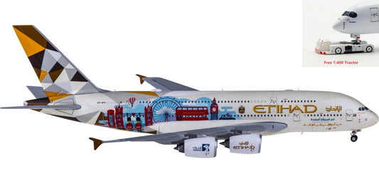 1:400 JC Wings XX4254 Etihad Airways Airbus A380 A6-APC Choose the United Kingdom Aircraft Model+Free Tractor