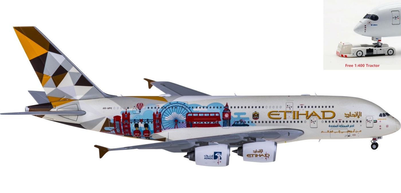 1:400 JC Wings XX4254 Etihad Airways Airbus A380 A6-APC Choose the United Kingdom+Free Tractor