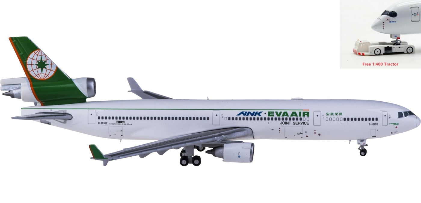 1:400 JC Wings XX4191 EVA Air McDonnell Douglas MD-11 B-16102 Aircraft Model+Free Tractor