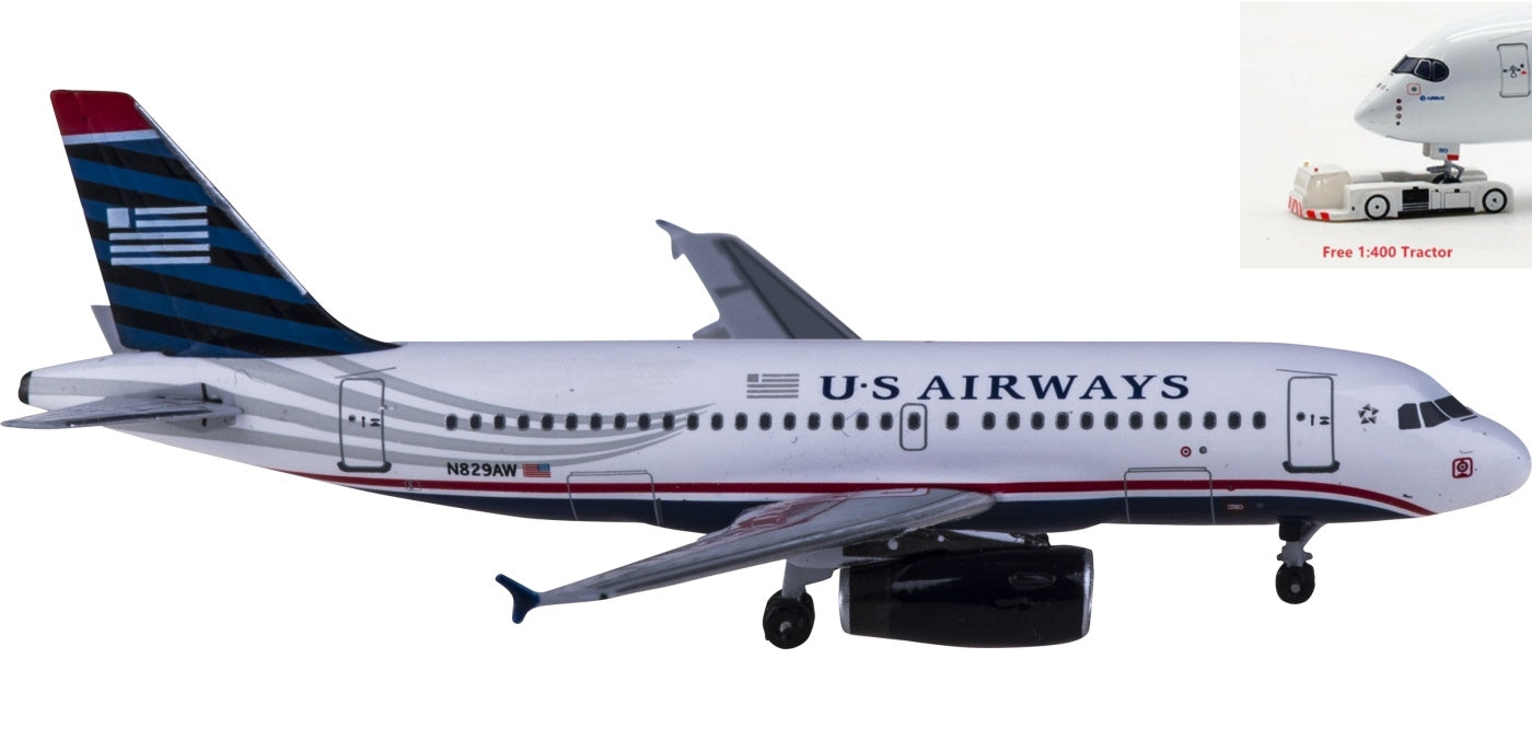 (Rare)1:400 AeroClassics BBX41613 US Airways Airbus A319 N829AW+Free Tractor