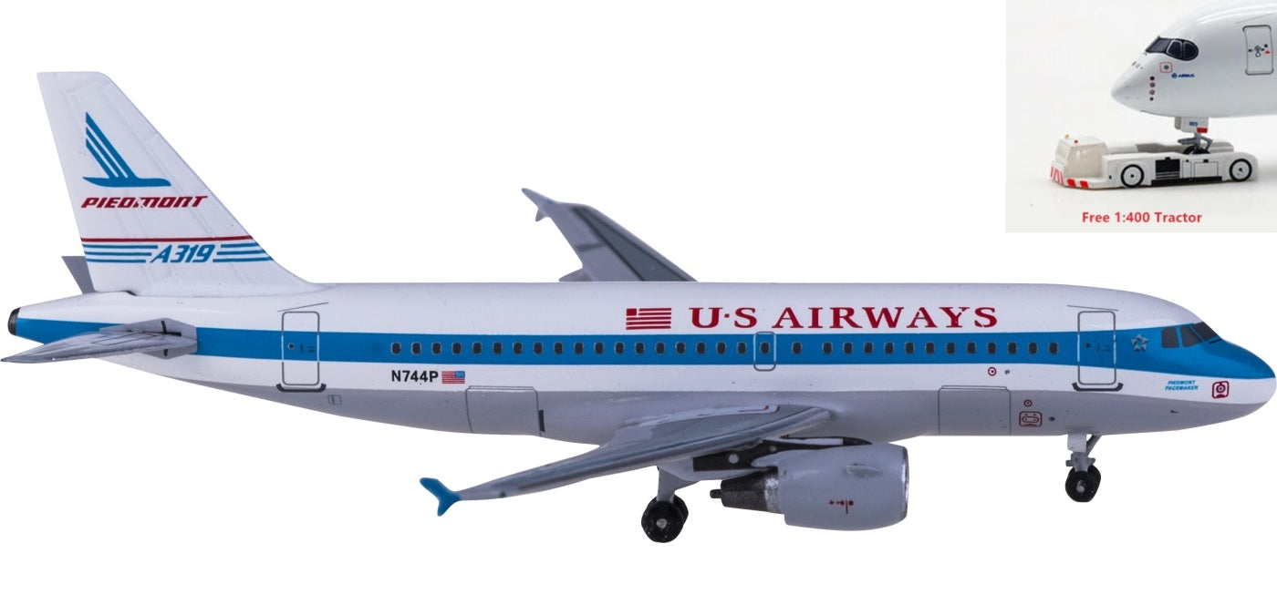 (Rare)1:400 AeroClassics BBX41606 US Airways Airbus A319 N744P Piedmont+Free Tractor