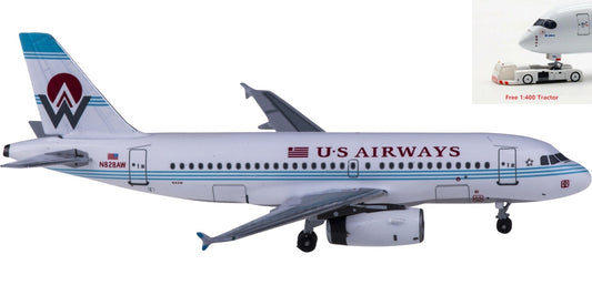 (Rare)1:400 AeroClassics BBX41612 US Airways Airbus A319 N828AW America West+Free Tractor