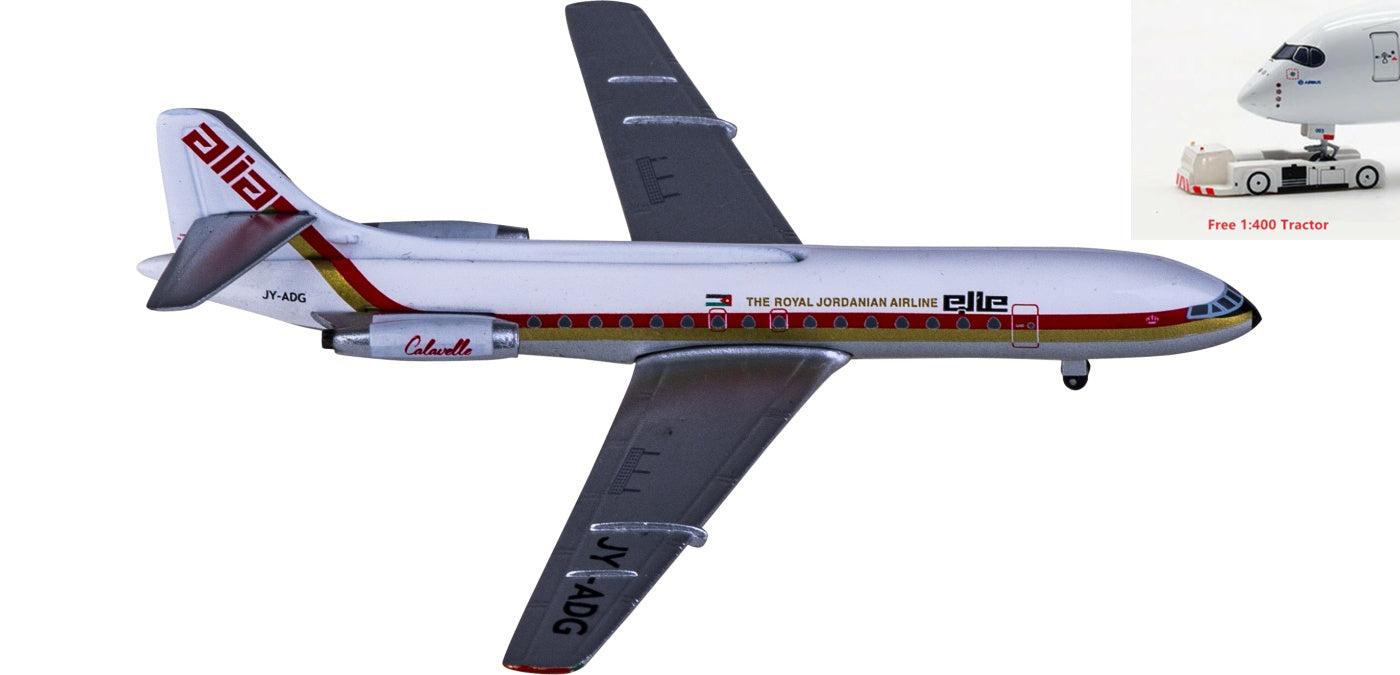 1:400 AeroClassics  AC419946 Royal Jordanian Airlines Sud Aviation SE 210 JY-ADG Aircraft Model+Free Tractor