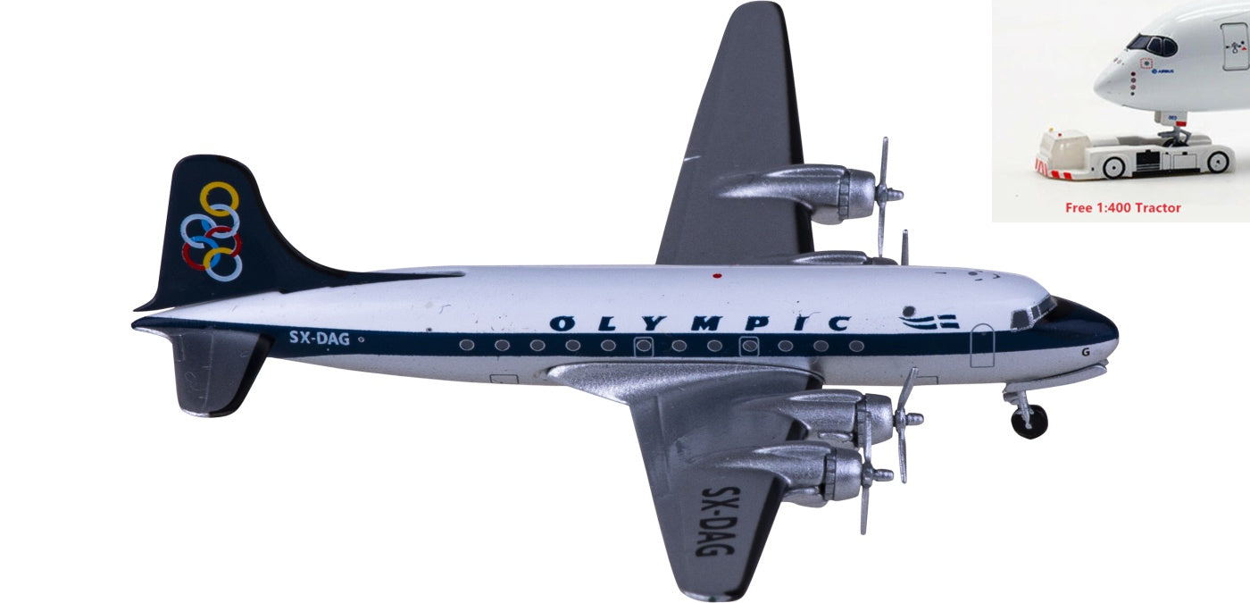 1:400 AeroClassics AC411078 Olympic Air Douglas DC-4 SX-DAG Aircraft Model+Free Tractor