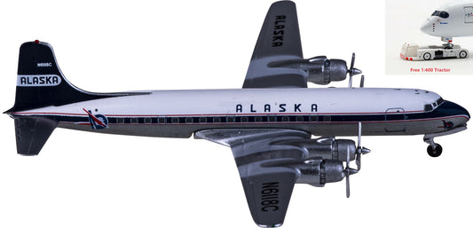 1:400 AeroClassics AC419954 Alaska Airlines Douglas DC-6 N6118C Aircraft Model+Free Tractor