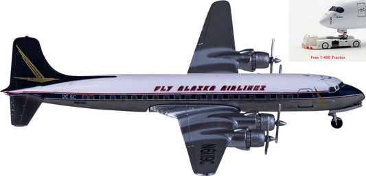 1:400 AeroClassics AC419955 Alaska Airlines Douglas DC-6 N6119C Aircraft Model+Free Tractor