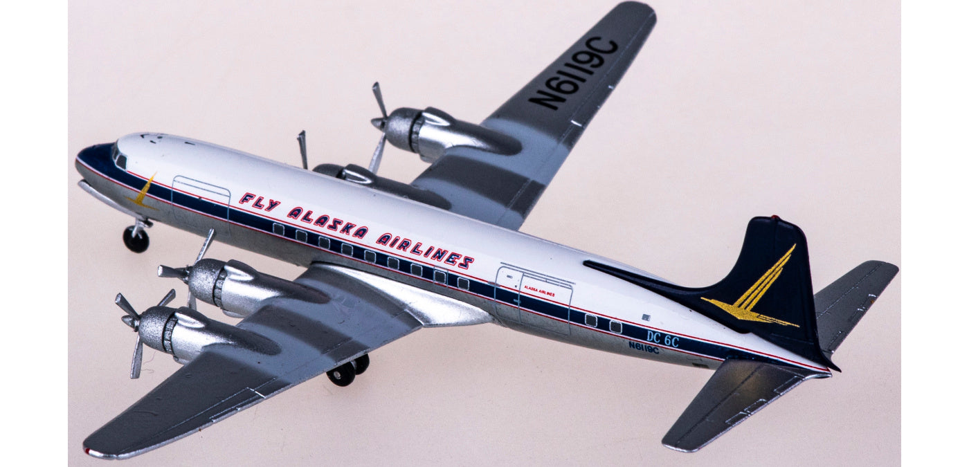 1:400 AeroClassics AC419955 Alaska Airlines Douglas DC-6 N6119C Aircraft Model+Free Tractor