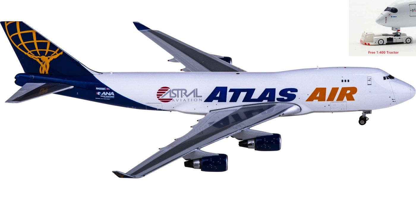 1:400 Phoenix PH04451 Atlas Air Boeing 747-400 N408MC+Free Tractor