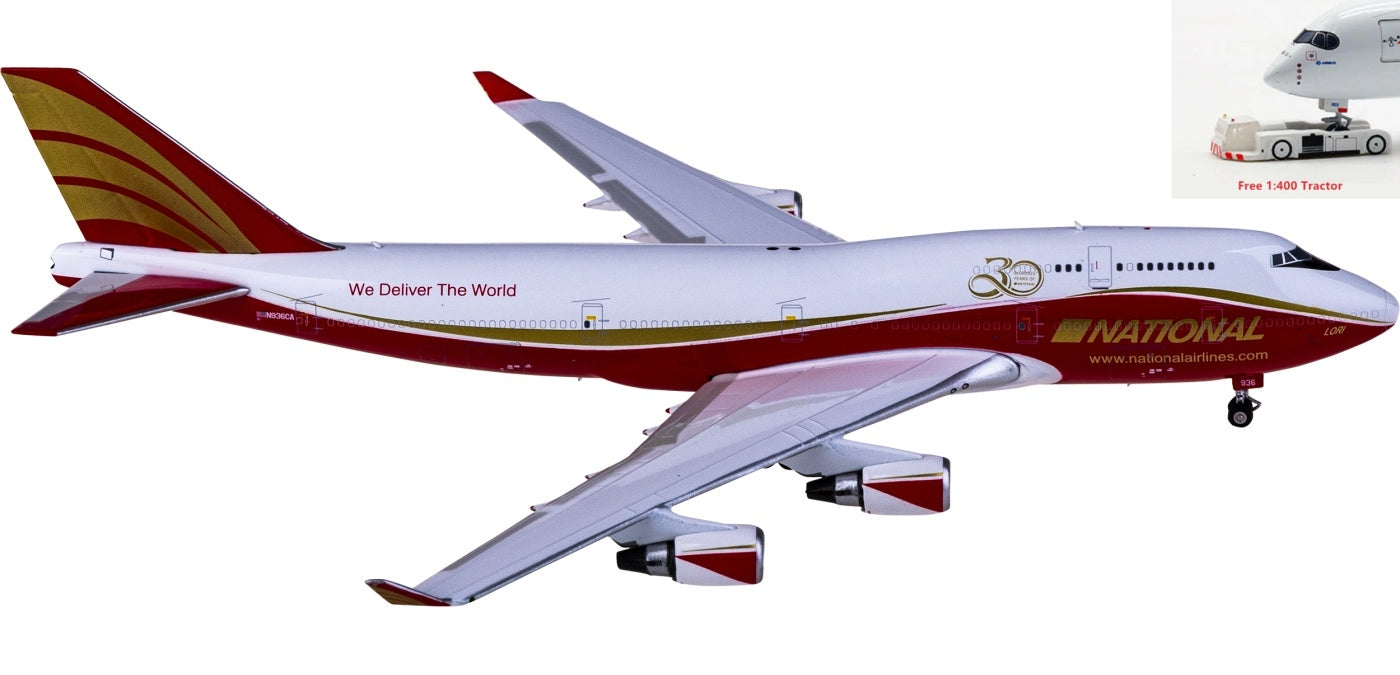 1:400 Phoenix PH04454 National Airlines Boeing 747-400 N936CA+Free Tractor