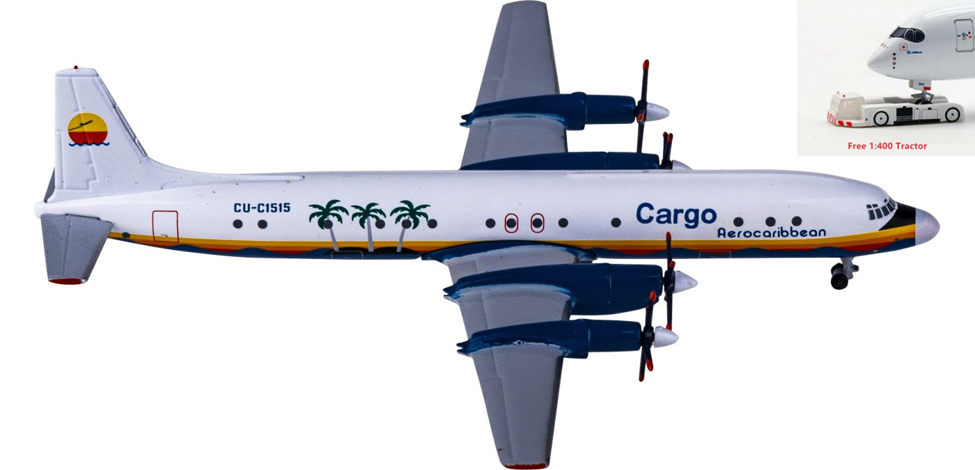 1:400 AeroClassics AC411097 Aero Caribbean Cargo Ilyushin Il-18 CU-C1545 Aircraft Model+Free Tractor