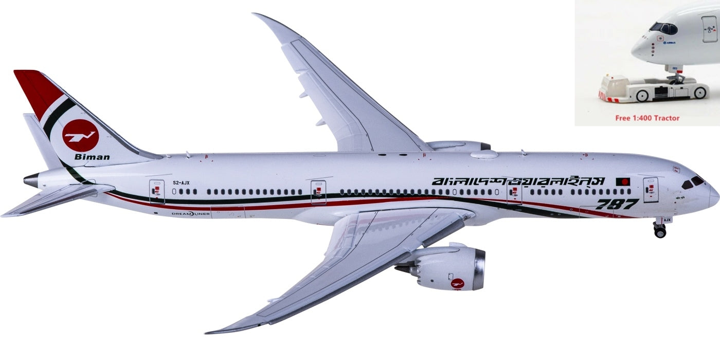 1:400 JC Wings XX4281A Biman Boeing 787-9 Dreamliner S2-AJX "Flaps Down" Aircraft Model+Free Tractor