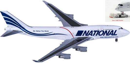 1:400 JC Wings XX4490 National Airlines Boeing 747-400BCF N756CA Aircraft Model+Free Tractor