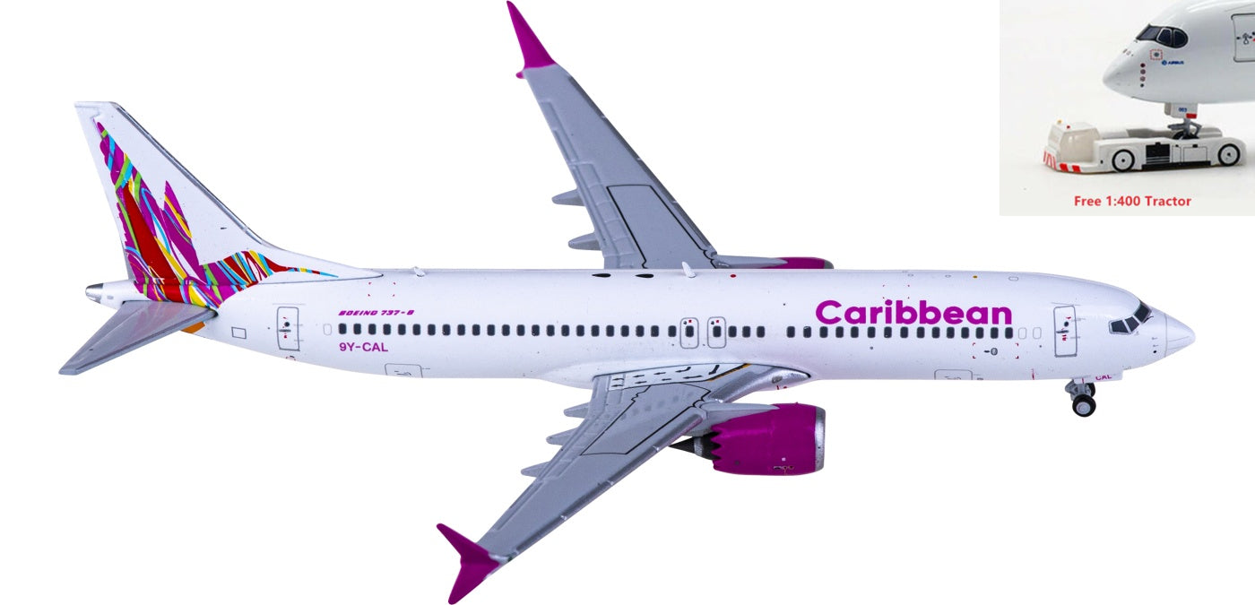 1:400 Geminijets GJBWA2121 Caribbean Airlines Boeing 737 MAX 8 9Y-CAL Aircraft Model+Free Tractor