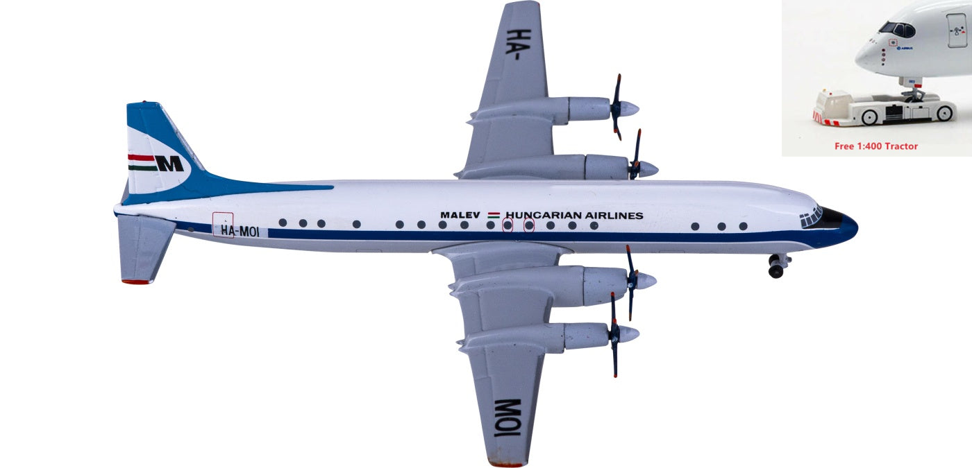 1:400 AeroClassics AC411093 Malév Ilyushin Il-18 HA-MOI Aircraft Model+Free Tractor