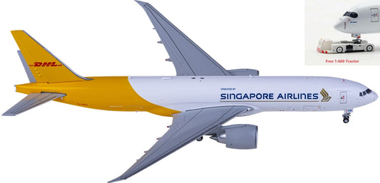 1:400 JC Wings SA4011 Singapore Airlines Cargo Boeing 777-200LRF 9V-DHA Aircraft Model+Free Tractor