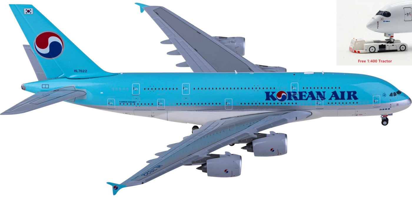 1:400 JC Wings EW4388015 Korean Air Airbus A380 HL7622 Aircraft Model+Free Tractor