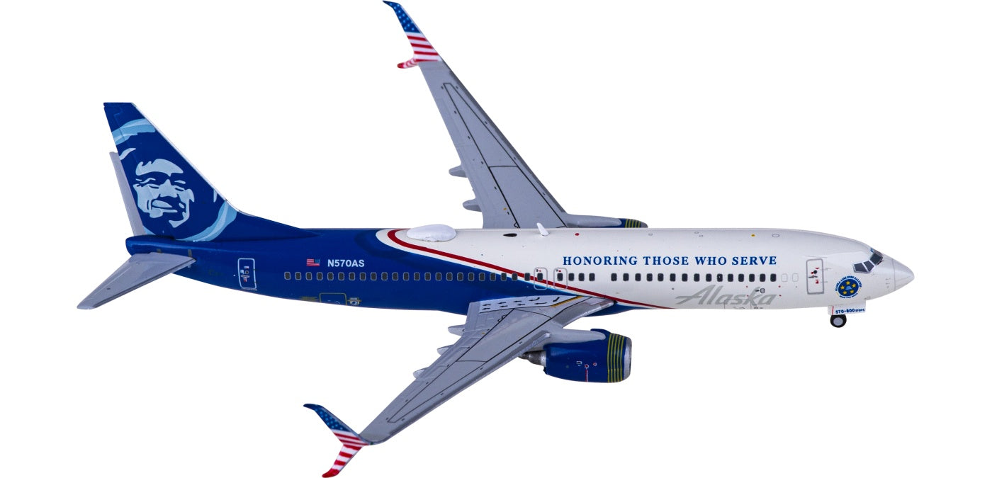 1:400 Geminijets GJASA2122 Alaska Airline Boeing 737-800S N570AS Honoring Those Who Serve+Free Tractor