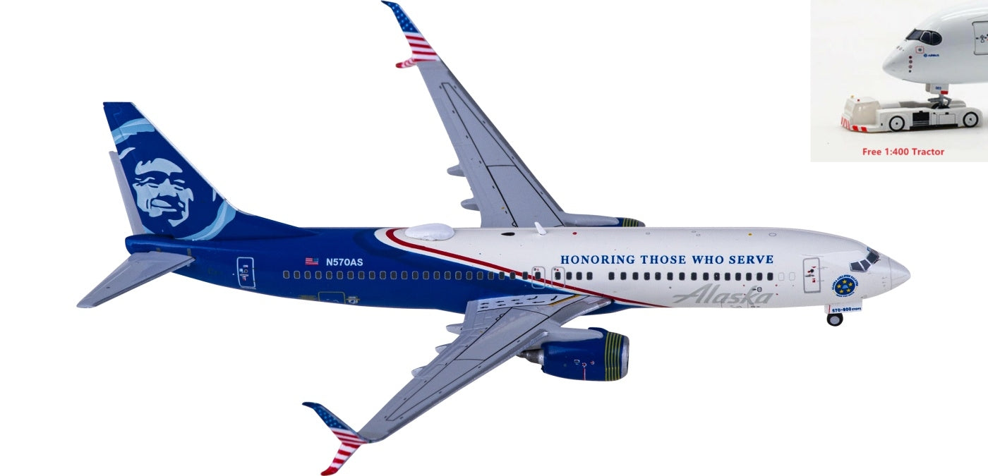 1:400 Geminijets GJASA2122 Alaska Airline Boeing 737-800S N570AS Honoring Those Who Serve+Free Tractor