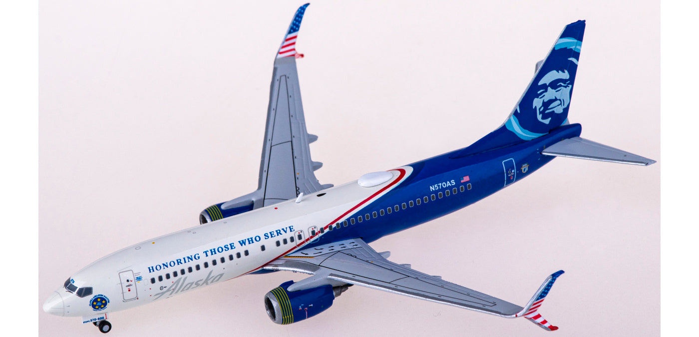 1:400 Geminijets GJASA2122 Alaska Airline Boeing 737-800S N570AS Honoring Those Who Serve+Free Tractor