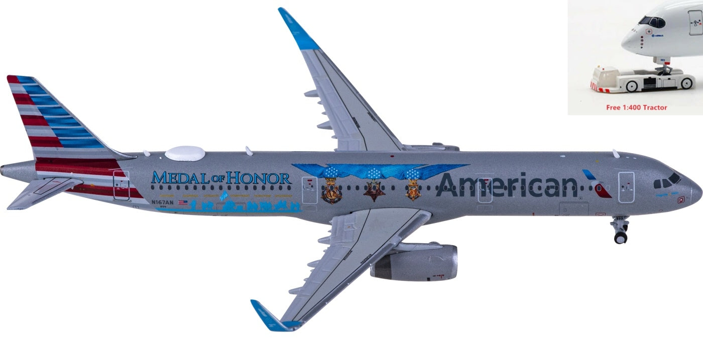 1:400 Geminijets GJAAL2139 American Airlines Airbus A321 N167AN Flagship Valor Medal of Honor+Free Tractor