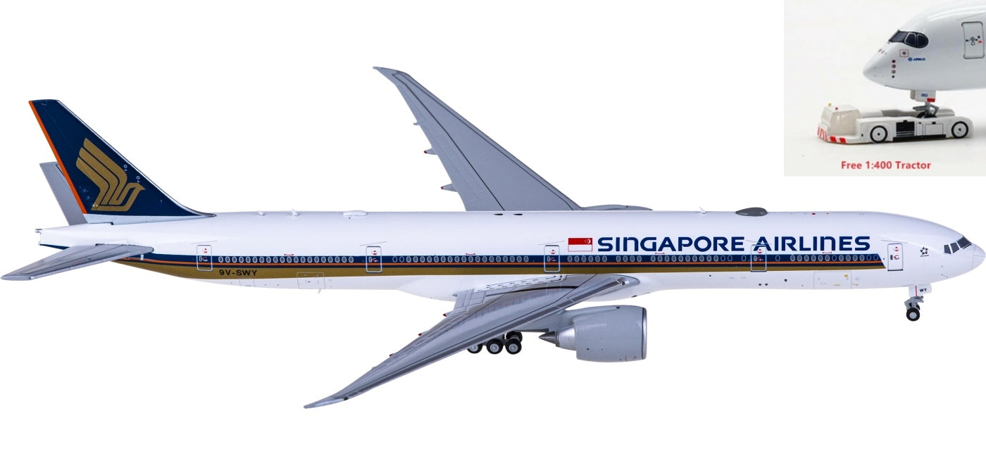 1:400 JC Wings EW477W009 Singapore Airlines Boeing 777-300ER 9V-SWY Aircraft Model+Free Tractor