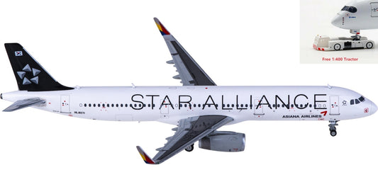 1:400 JC Wings XX4072 Asiana Airbus A321 HL8071 "STAR ALLIANCE"+Free Tractor