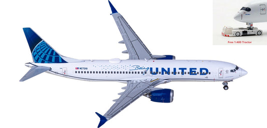 1:400 Geminijets GJUAL2074 United Airlines Boeing 737 MAX 8 N27261+Free Tractor