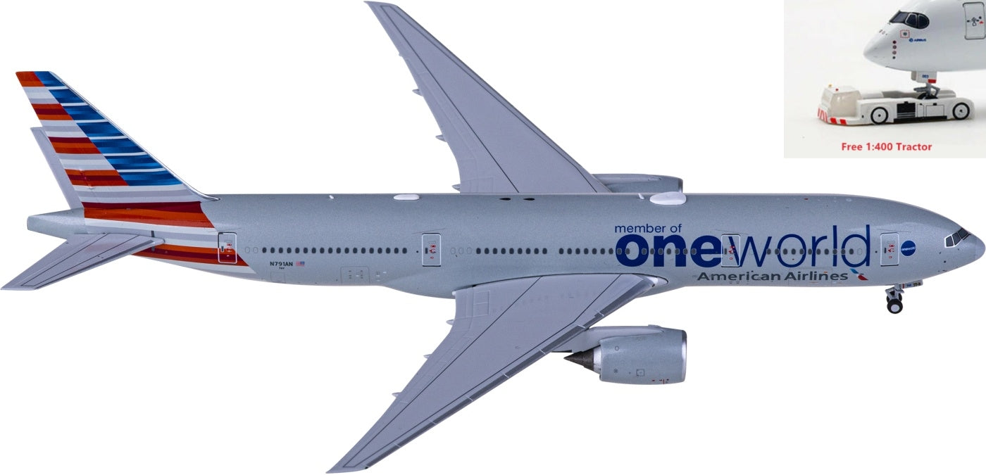 1:400 NG Models NG72017 American Airlines Boeing 777-200ER N791AN"ONE WORLD"+Free Tractor