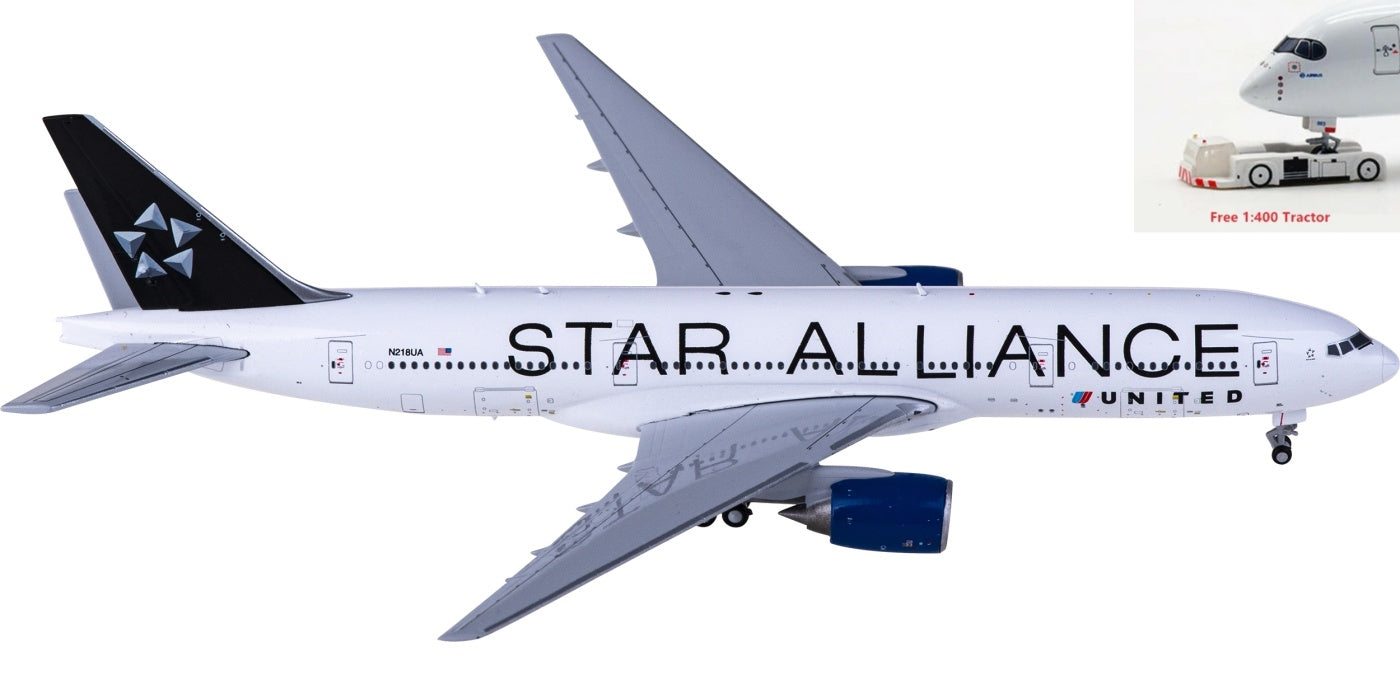 1:400 JC Wings XX40080 United Airlines Boeing 777-200ER N218UA "STAR ALLIANCE"+Free Tractor