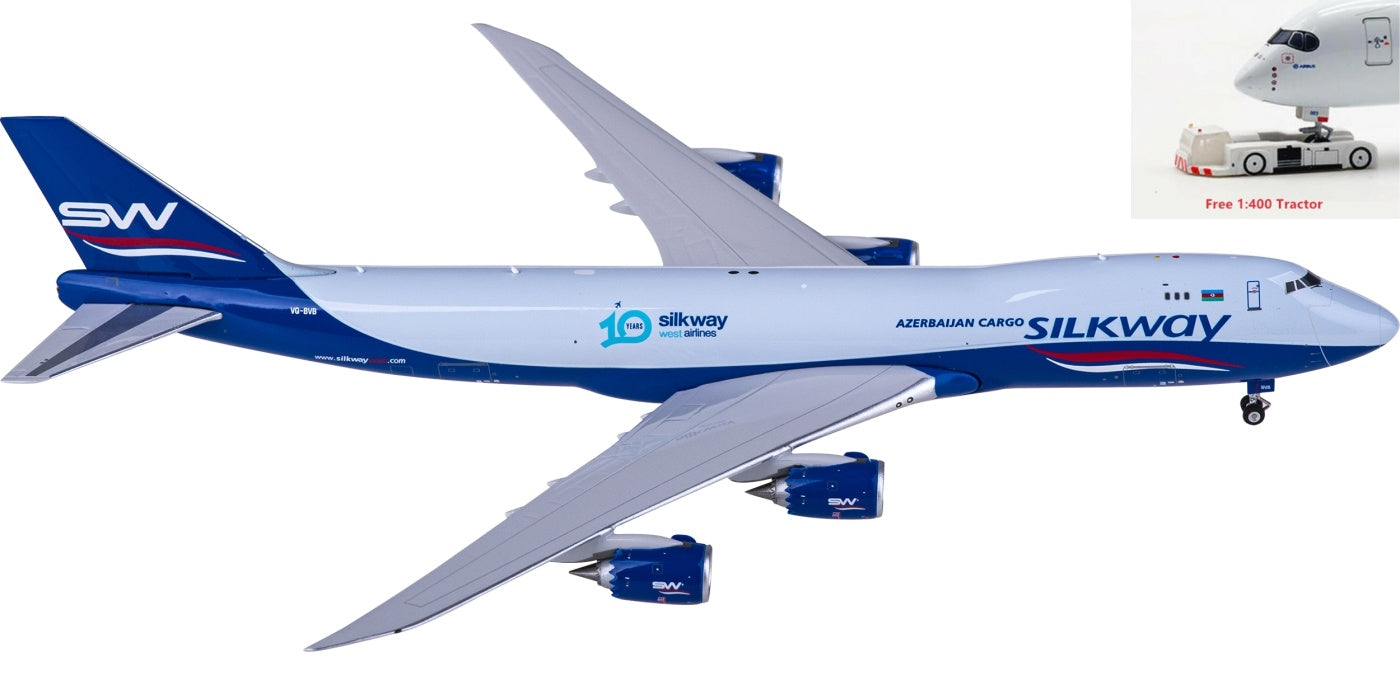 1:400 Phoenix PH11801 Silk Way Airlines Boeing 747-8F VQ-BVB+Free Tractor