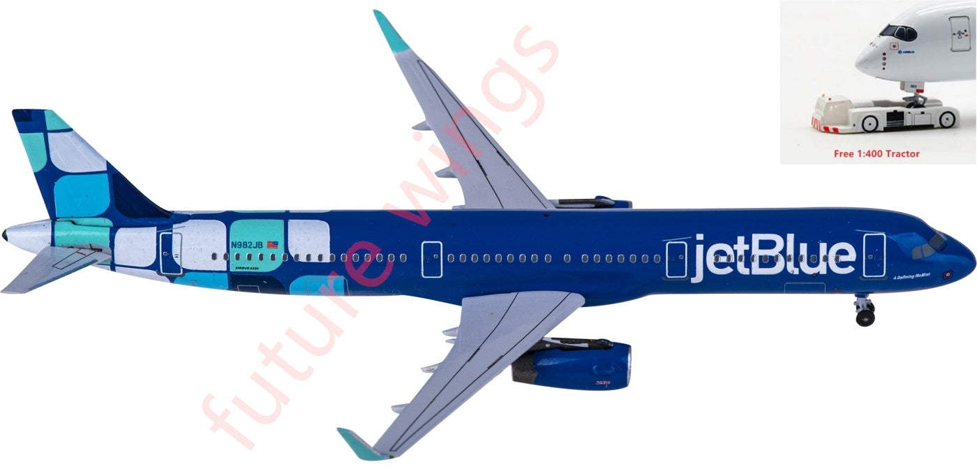 1:400 AeroClassics AC411269 JetBlue Airbus A321 N982JB Aircraft Model+Free Tractor