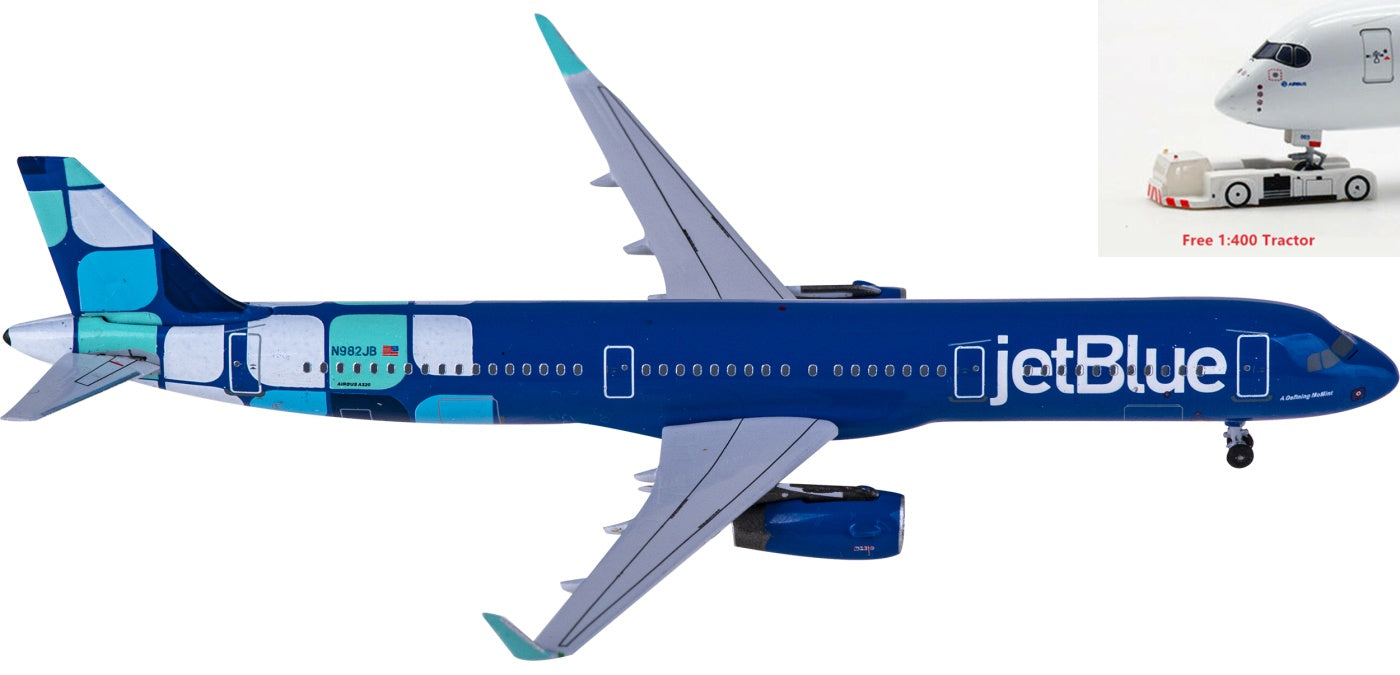 1:400 AeroClassics AC411269 JetBlue Airbus A321 N982JB Aircraft Model+Free Tractor